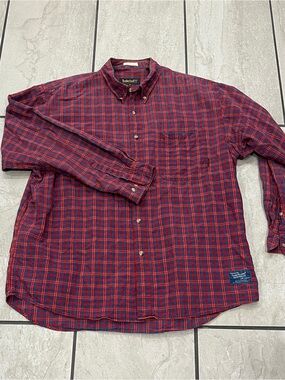 Vintage Timberland Men’s Red Plaid Button-Down Shirt weathergear